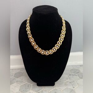 VTG Caged Faux Pearl Gold Link Collar Statement Necklace Concealed Clasp SHINY